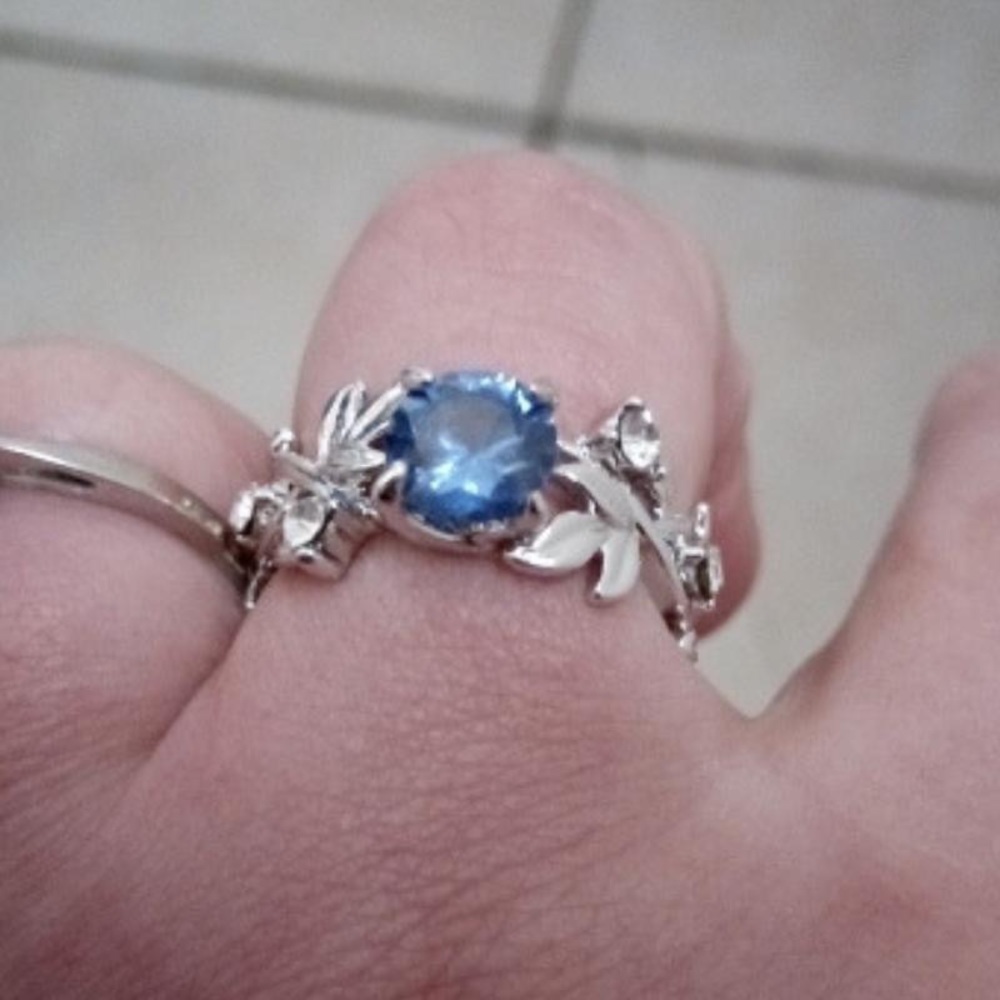 New Sterling Silver Blue White Sapphire Hand Crafted Floral Vine Flower Ring - Picture 5 of 14